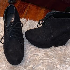 Women’s Black Suede Wedge Booties